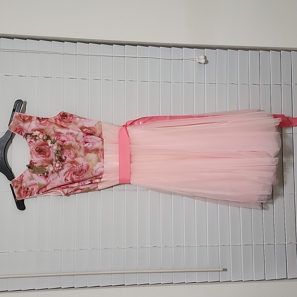 Pink Floral High Waist Dance Costume with Sash